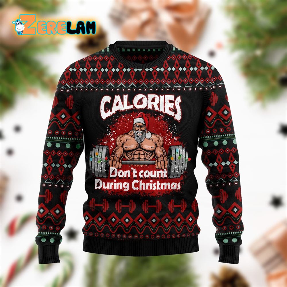 Santa Gymer Calories Funny Blue Ugly Sweater - Zerelam