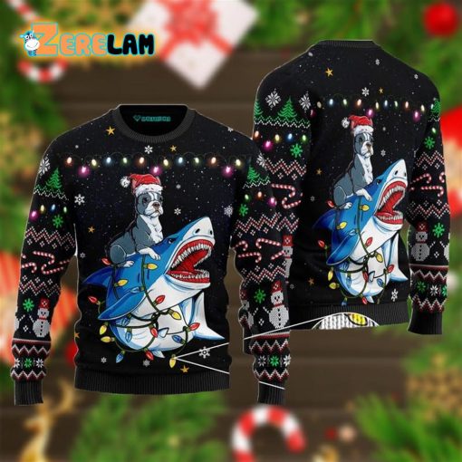 Shark Boston Terrier Ugly Sweater For Men And Women