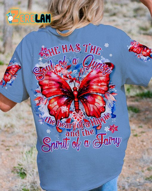 She Has The Soul Of A Gypsy The Heart Of A Hippie And The Spirit Of A Fairy Butterfly Christmas T-shirt