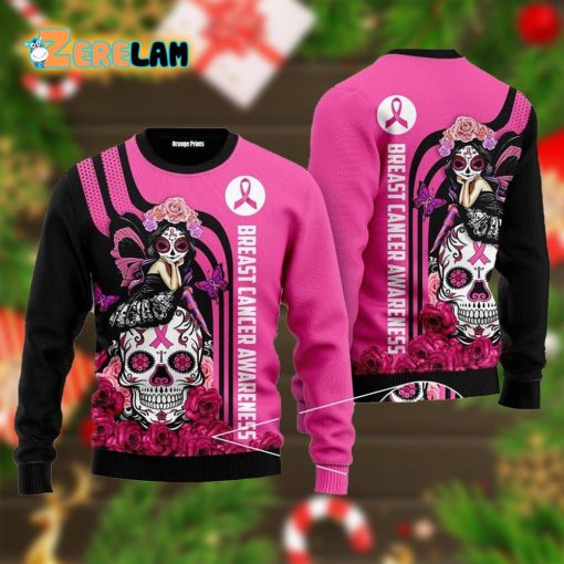Skull Breast Cancer Awareness Ugly Sweater