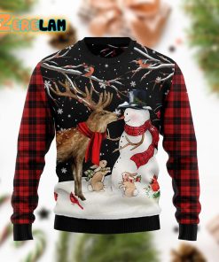 Snowman And Moose Christmas Funny Red Ugly Sweater