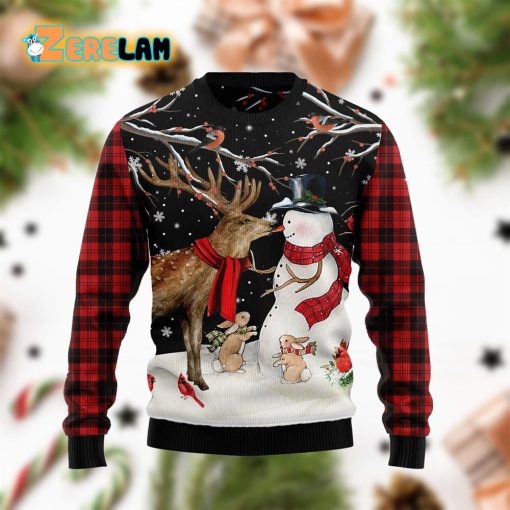 Snowman And Moose Christmas Funny Red Ugly Sweater