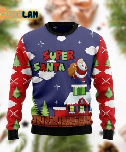 Super Santa Runs Into A Chimney Christmas Funny Ugly Sweater