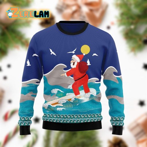 Surfing Santa Sees The Beach Christmas Funny Ugly Sweater