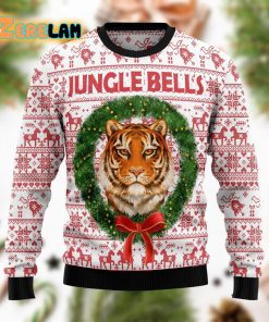Tiger Jungle Bells Christmas Red White Funny Ugly Sweater