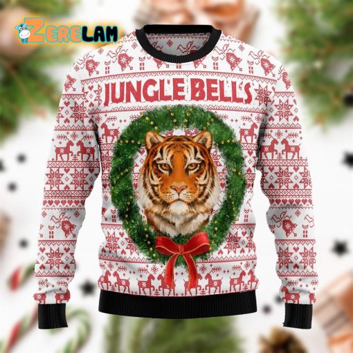 Tiger Jungle Bells Christmas Red White Funny Ugly Sweater