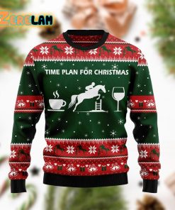 Time Plan For Christmas Show Jumping Horse Funny Ugly Sweater