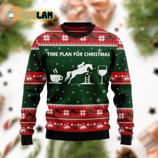 Time Plan For Christmas Show Jumping Horse Funny Ugly Sweater