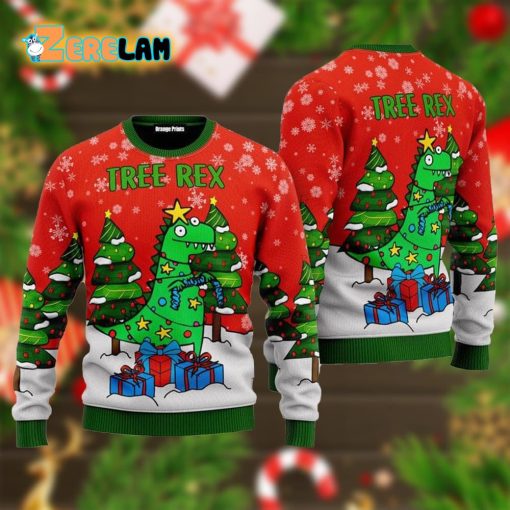 Tree Rex Green Dinosaur Ugly Sweater