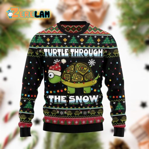 Turtle Through The Snow Christmas Funny Ugly Sweater