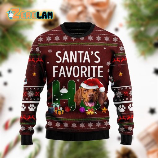 Vizsla Santas Favorite Ho Funny Red Ugly Sweater