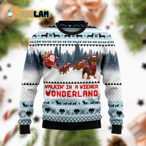 Walkin In A Weiner Wonderland Dachshund Funny Red Ugly Sweater