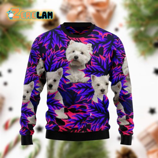 West Highland White Terrier Leaves Purple Funny Ugly Sweater