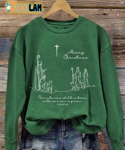 Womens Merry Christmas For Unto Us A Child Is Born Isaiah 96 Sweatshirt 2