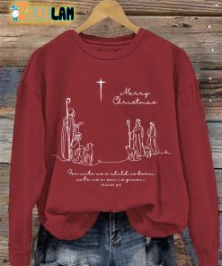 Womens Merry Christmas For Unto Us A Child Is Born Isaiah 96 Sweatshirt 3