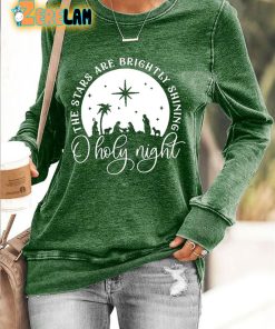 Womens The Stars Are Brightly Shining O Holy Night Nativity Casual Long Sleeve Sweatshirt 2