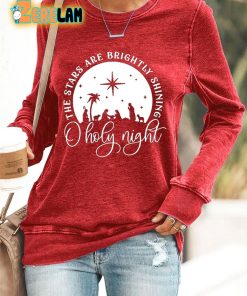 Womens The Stars Are Brightly Shining O Holy Night Nativity Casual Long Sleeve Sweatshirt 3