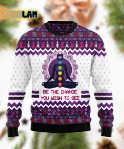 Yoga Be The Change You Wish To See Christmas Blue Ugly Sweater