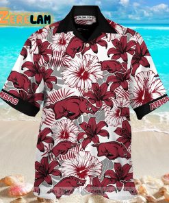 Arkansas Razorbacks White And Dark Red Flowers Hawaiian Shirt