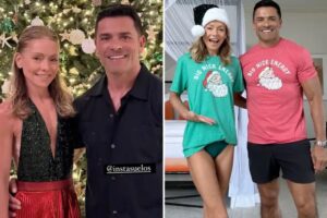 BIG NICK ENERGY Kelly Ripa wears just her underwear and a naughty Santa T shirt in bedroom with husband Mark Consuelos