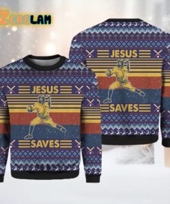 Baseball Jesus Save Ugly Christmas Sweater