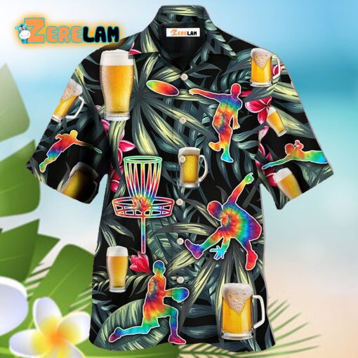 Beer And Disc Golf Tropical Flower Tie Dye Hawaiian Shirt