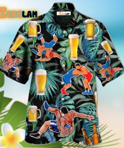 Beer And Wrestling Tropical Pattern Hawaiian Shirt