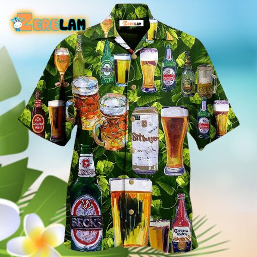 Beer Love It Green Pattern Hawaiian Shirt