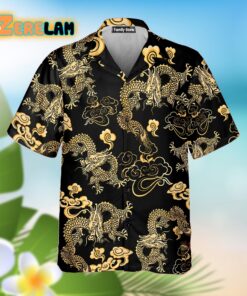 Black Gold Oriental Dragon Hawaiian Shirt