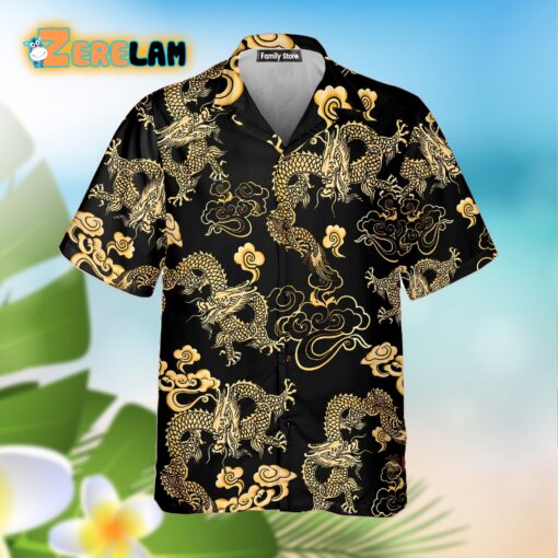 Black Gold Oriental Dragon Hawaiian Shirt