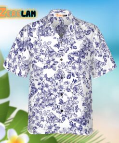 Blue Floral Pizza Pattern Hawaiian Shirt