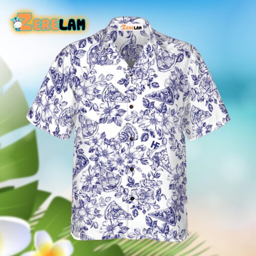 Blue Floral Pizza Pattern Hawaiian Shirt