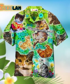 Colorful Cats Green Gift For Cat Lovers Hawaiian Shirt