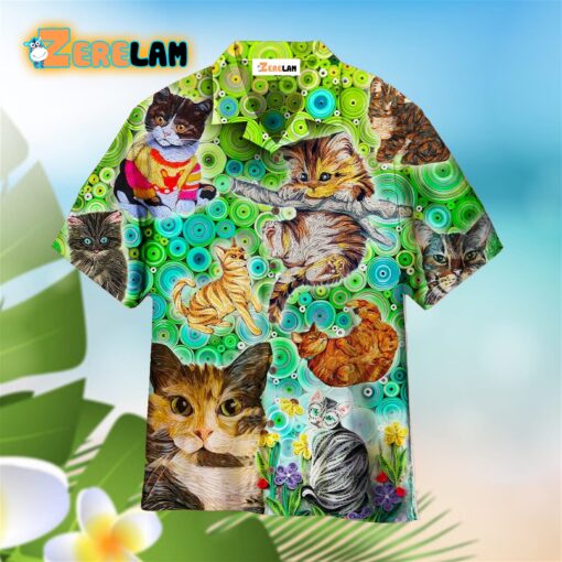 Colorful Cats Green Gift For Cat Lovers Hawaiian Shirt