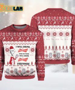 Dr Seuss I Will Drink Budweiser Here Or There Ugly Christmas Sweater