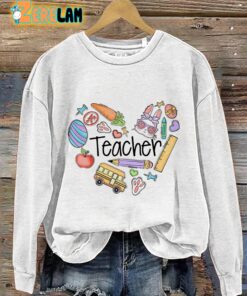 Easter Teacher Bunny Heart Casual Print Sweatshirt 2