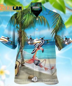 Flamingo Coconut Guitar Plane On The Beach Hawaiian Shirt