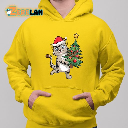 Funny Happy Christmas Cat with Tree Shirt