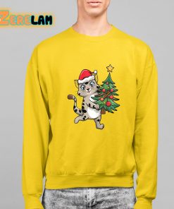 Funny Happy Christmas Cat with Tree Shirt 2 1