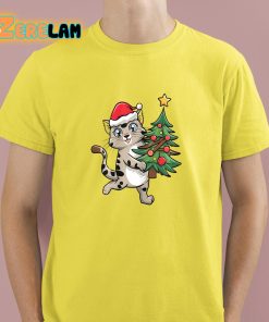 Funny Happy Christmas Cat with Tree Shirt 3 1