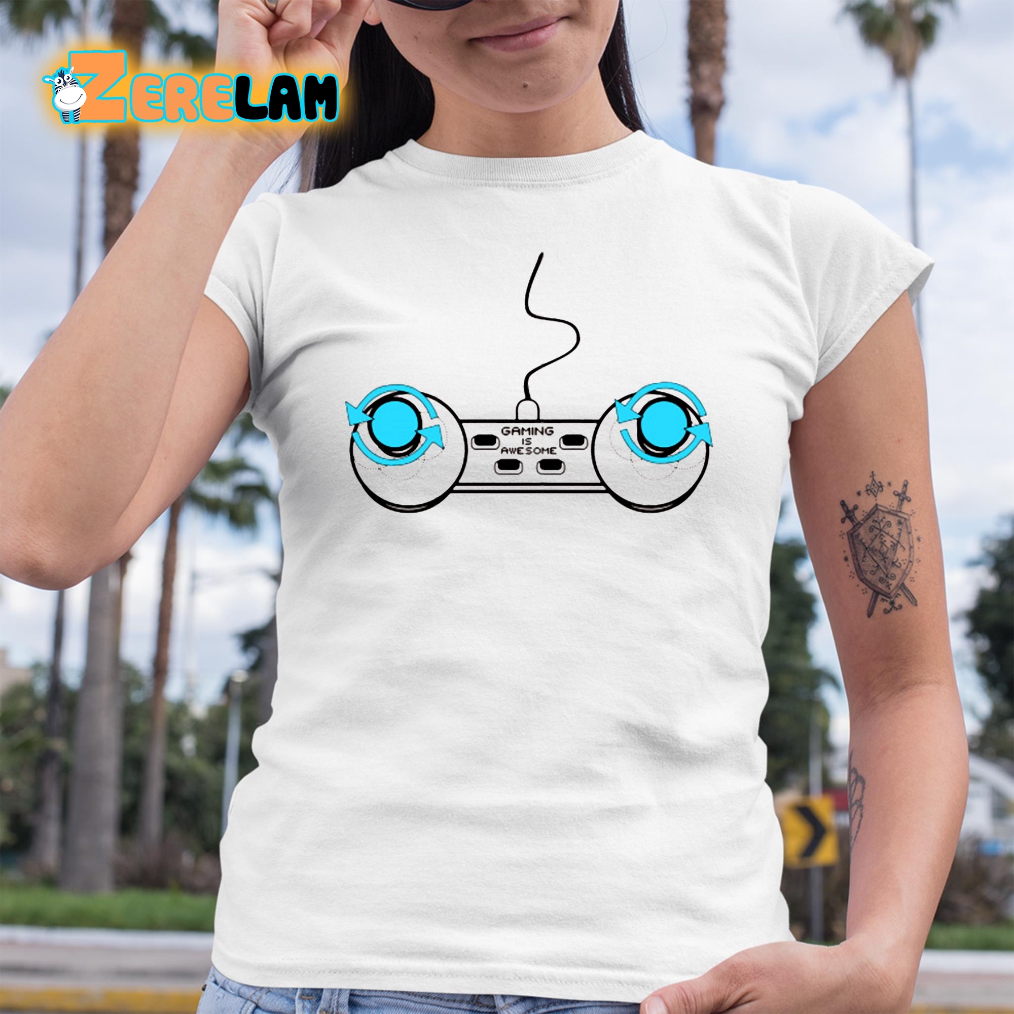 Games Is Awesome Gamer Pc Girls Controller Joystick Geeky Shirt 1 2
