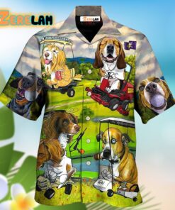Golf Dog Driving Golf Cart Art Style Hawaiian Shirt