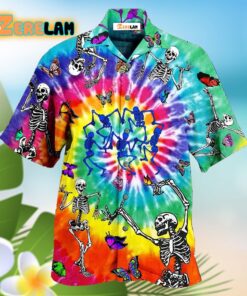 Hippie Skull Dancing With Butterfly Funny Hawaiian Shirt