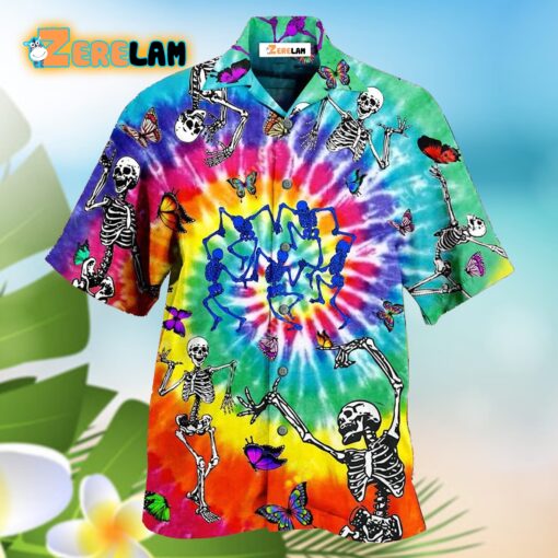 Hippie Skull Dancing With Butterfly Funny Hawaiian Shirt