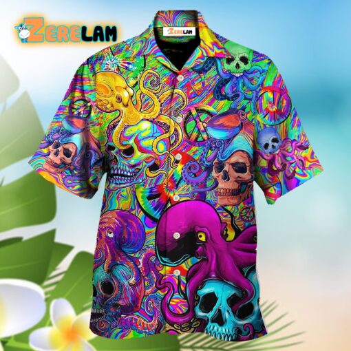 Hippie Skull Octopus Colorful Tie Dye Hawaiian Shirt