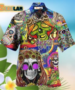 Hippie Skull Rock And Roll Hawaiian Shirt