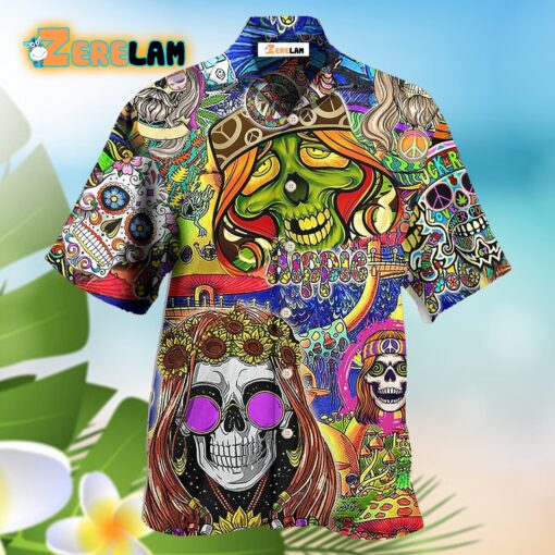 Hippie Skull Rock And Roll Hawaiian Shirt