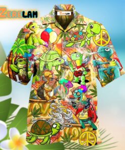 Hippie Turtle Funny Peace Life Color Hawaiian Shirt