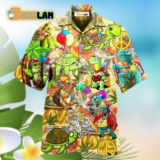 Hippie Turtle Funny Peace Life Color Hawaiian Shirt