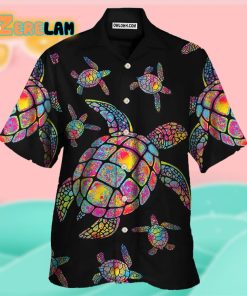 Hippie Turtle Love Ocean Black Style Hawaiian Shirt